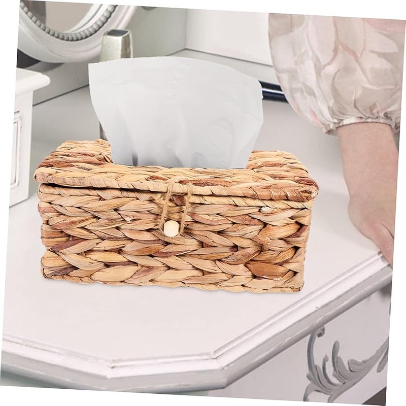 صندوق مناديل منسوج من حشيشة البحر باللون الأصفر الفاتط، حامل مناديل مكتبي كلاسيكي للمنزل والمكتب - Image 4